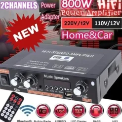 Big promo 800W Car Home 220V/110V 12V Bluetooth 4.0 High Performance 2 Channels TF/U Disk/Remote Control/Power Amplifier FM Radio Auto Power Amplifier