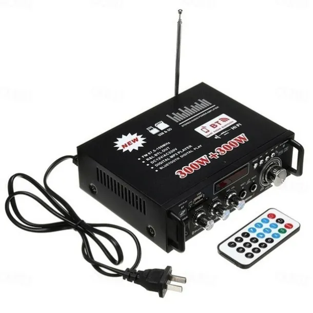 Big Promo!600W 12V/ 220V 2CH Remote Control HIFI Audio Stereo Power Amplifier Bluetooth FM Radio Car Home