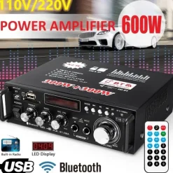 Big Promo!600W 12V/ 220V 2CH Remote Control HIFI Audio Stereo Power Amplifier Bluetooth FM Radio Car Home