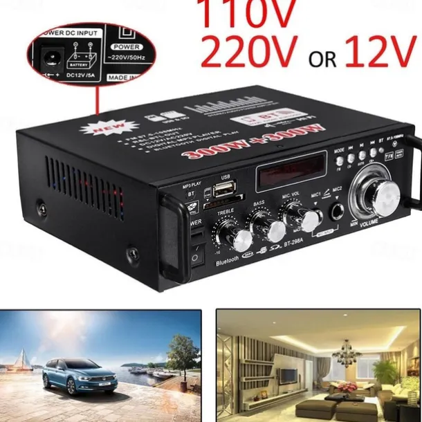 Big Promo!600W 12V/ 220V 2CH Remote Control HIFI Audio Stereo Power Amplifier Bluetooth FM Radio Car Home