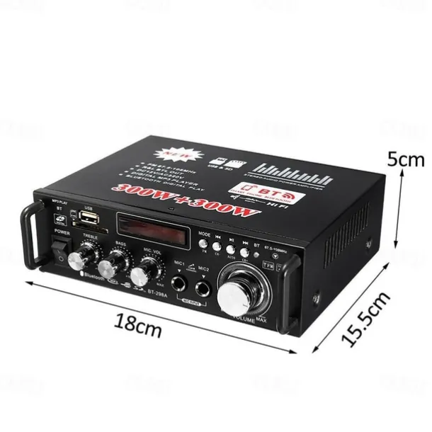 Big Promo!600W 12V/ 220V 2CH Remote Control HIFI Audio Stereo Power Amplifier Bluetooth FM Radio Car Home