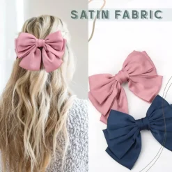 Big Satin Layered Hair Bows for Women Girls 7 Inch Pink Blue Barrette Hair Clip Large Ribbon Bows Style Hair Accessories