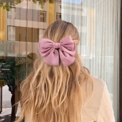 Big Satin Layered Hair Bows for Women Girls 7 Inch Pink Blue Barrette Hair Clip Large Ribbon Bows Style Hair Accessories
