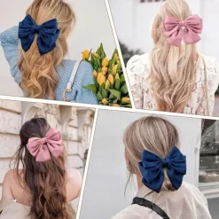 Big Satin Layered Hair Bows for Women Girls 7 Inch Pink Blue Barrette Hair Clip Large Ribbon Bows Style Hair Accessories