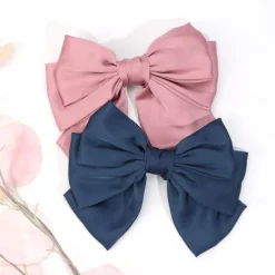 Big Satin Layered Hair Bows for Women Girls 7 Inch Pink Blue Barrette Hair Clip Large Ribbon Bows Style Hair Accessories