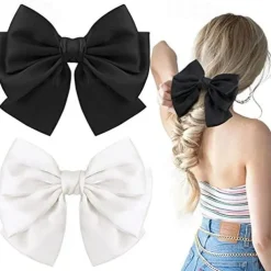 Big Satin Layered Hair Bows for Women Girls 7 Inch Pink Blue Barrette Hair Clip Large Ribbon Bows Style Hair Accessories
