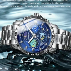 BINBOND Men Quartz Watch Fashion Business Wristwatch Moon phase Luminous Calendar Waterproof Steel Watch