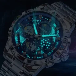 BINBOND Men Quartz Watch Fashion Business Wristwatch Moon phase Luminous Calendar Waterproof Steel Watch