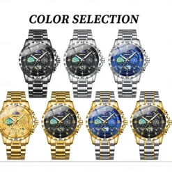 BINBOND Men Quartz Watch Fashion Business Wristwatch Moon phase Luminous Calendar Waterproof Steel Watch