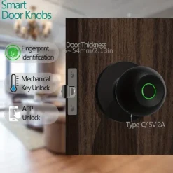 Biometric Smart Door Knob with Tuya App Control Secure Fingerprint Lock for Bedroom Cloakroom Apartments Offices