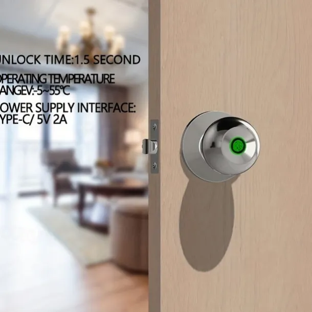 Biometric Smart Door Knob with Tuya App Control Secure Fingerprint Lock for Bedroom Cloakroom Apartments Offices