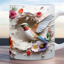 Bird Coffee Cup 3D illusion Coffee Mugs, Animal Gift Cup Travel Mug Funny Drinking Cup Desk Decor,11.2oz Ceramic Mug Tea Mug, Birthday Christmas Gifts for Animal Lovniner