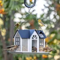 Bird Feeder House for Outside, Metal Mesh Wild Bird Feeder with Triple Feeders for Finch Cardinal Chickadee, Large Capacity, Weatherproof and Durable