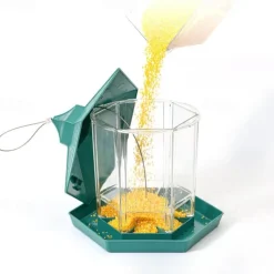 Bird Feeder, Plastic Hanging Wild Bird Feeder for Outdoor Garden Yard Patio Backyard Decoration, Hexagon Shaped with Roof