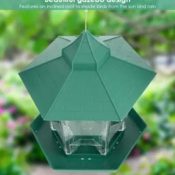Bird Feeder, Plastic Hanging Wild Bird Feeder for Outdoor Garden Yard Patio Backyard Decoration, Hexagon Shaped with Roof