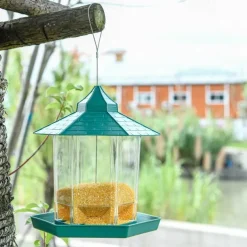 Bird Feeder, Plastic Hanging Wild Bird Feeder for Outdoor Garden Yard Patio Backyard Decoration, Hexagon Shaped with Roof