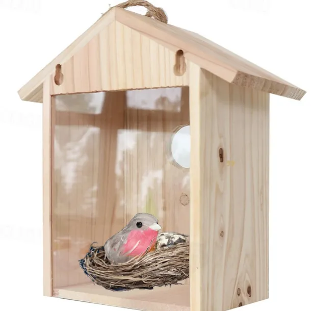 Bird House with Strong Suction Cups and lanyards for Outdoor use - See-Through Environmentally Friendly Wooden Bird nestBird Nest Transparent Design for Easy Observation