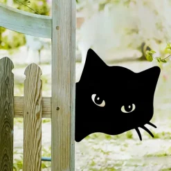 Black Acrylic Peeping Cat Garden Wooden Stake Decoration Cat Head Silhouette Waterproof Outdoor Card Insertion Suitable for Halloween Courtyard Decoration Fence Decoration Available All Seasons 1PC