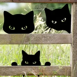 Black Acrylic Peeping Cat Garden Wooden Stake Decoration Cat Head Silhouette Waterproof Outdoor Card Insertion Suitable for Halloween Courtyard Decoration Fence Decoration Available All Seasons 1PC