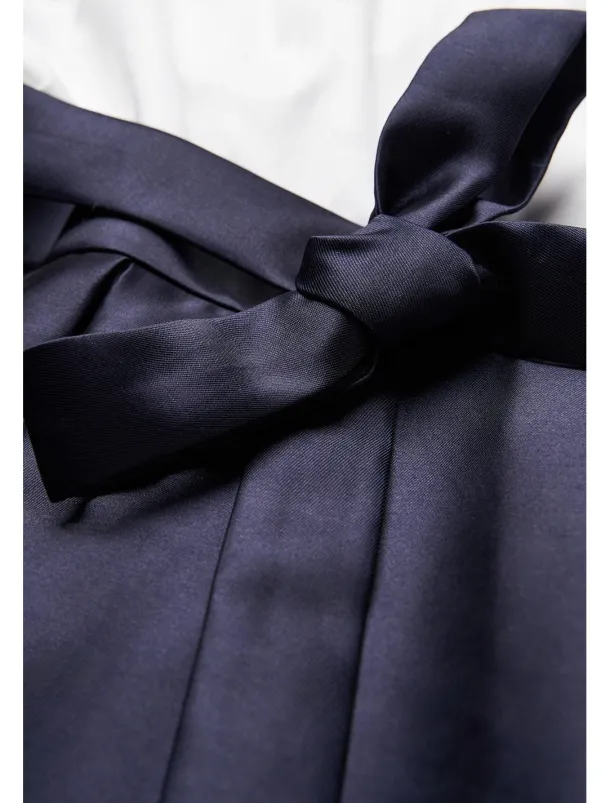 Black and White A-Line Evening Gown Elegant Dress Formal Wedding Guest Floor Length Long Sleeve V Neck Pocket Satin with Bow(s)