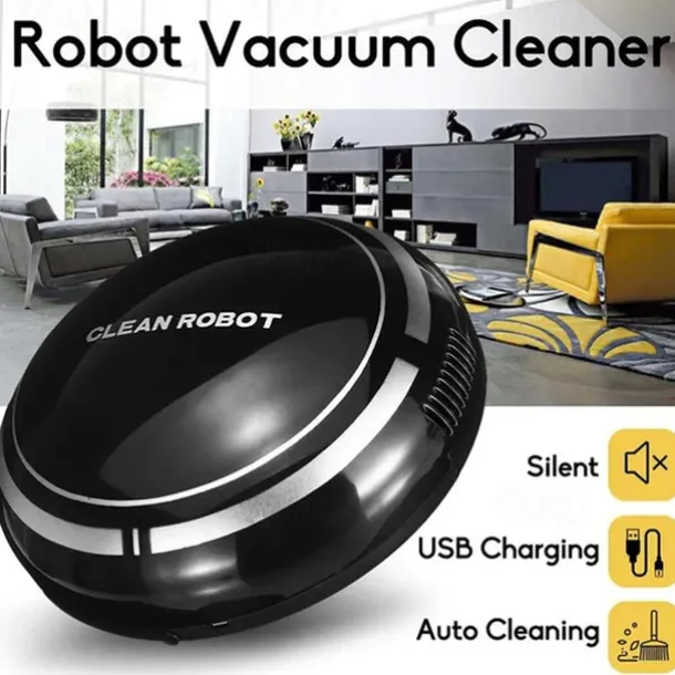 Black Automatic Rechargeable Smart Robot Vacuum Cleaner Suction Sweeping Robot