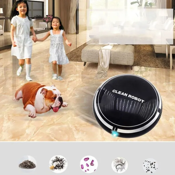 Black Automatic Rechargeable Smart Robot Vacuum Cleaner Suction Sweeping Robot