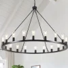Black Chandelier 20 Lights for Living Room 100cm Round Rustic Industrial Hanging Chandelier for Dining Room Foyer Hallway Kitchen Island 110-240V
