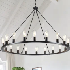Black Chandelier 20 Lights for Living Room 100cm Round Rustic Industrial Hanging Chandelier for Dining Room Foyer Hallway Kitchen Island 110-240V