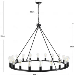 Black Chandelier 20 Lights for Living Room 100cm Round Rustic Industrial Hanging Chandelier for Dining Room Foyer Hallway Kitchen Island 110-240V