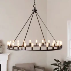 Black Chandelier 20 Lights for Living Room 100cm Round Rustic Industrial Hanging Chandelier for Dining Room Foyer Hallway Kitchen Island 110-240V