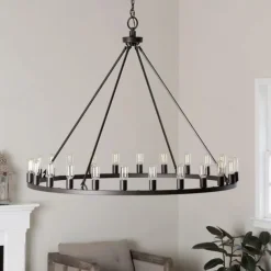 Black Chandelier 20 Lights for Living Room 100cm Round Rustic Industrial Hanging Chandelier for Dining Room Foyer Hallway Kitchen Island 110-240V