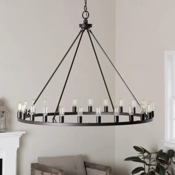 Black Chandelier 20 Lights for Living Room 100cm Round Rustic Industrial Hanging Chandelier for Dining Room Foyer Hallway Kitchen Island 110-240V