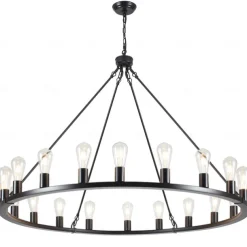 Black Chandelier 20 Lights for Living Room 100cm Round Rustic Industrial Hanging Chandelier for Dining Room Foyer Hallway Kitchen Island 110-240V