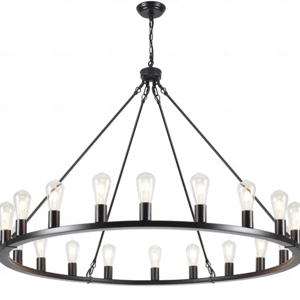 Black Chandelier 20 Lights for Living Room 100cm Round Rustic Industrial Hanging Chandelier for Dining Room Foyer Hallway Kitchen Island 110-240V