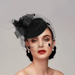Black Funeral Hat Feather Net Pillbox Fascinators Hats Headwear with Feather Floral 1PC Special Occasion Horse Race Ladies Day Headpiece dress to impress Race Day Dress