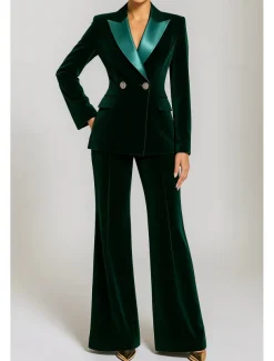 Black Green Two Piece Pantsuit Mother of the Bride Dress Vintage Simple Casual Lapel Floor Length Velvet Long Sleeve with Buttons 2025