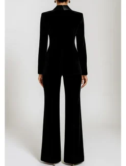 Black Green Two Piece Pantsuit Mother of the Bride Dress Vintage Simple Casual Lapel Floor Length Velvet Long Sleeve with Buttons 2025