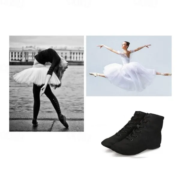 Black High-Top Lace-Up Dance Shoes for Professionals – Comfortable, Flexible Sole for Ballet, Jazz, and Stage Performance