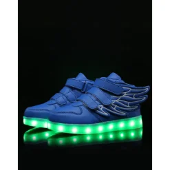 Black LED Wing Sneakers for Kids – Light-Up Velcro Shoes for Festivals & Night Events