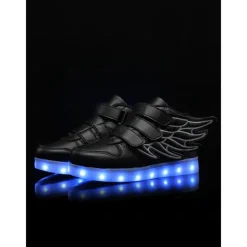 Black LED Wing Sneakers for Kids – Light-Up Velcro Shoes for Festivals & Night Events
