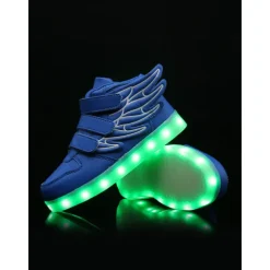 Black LED Wing Sneakers for Kids – Light-Up Velcro Shoes for Festivals & Night Events
