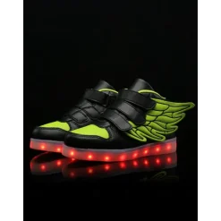 Black LED Wing Sneakers for Kids – Light-Up Velcro Shoes for Festivals & Night Events