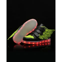 Black LED Wing Sneakers for Kids – Light-Up Velcro Shoes for Festivals & Night Events