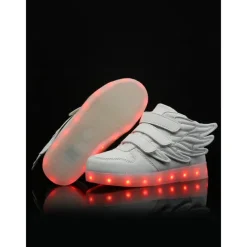 Black LED Wing Sneakers for Kids – Light-Up Velcro Shoes for Festivals & Night Events