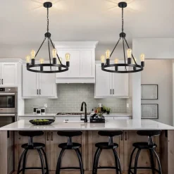 Black Matte Chandelier 6-Light Wagon Wheel Chandelier 21