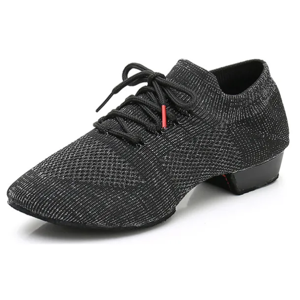 Black Mesh Lace-Up Jazz Dance Shoes for Women with Suede Sole – Breathable and Lightweight Performance Footwear