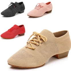 Black Mesh Lace-Up Jazz Dance Shoes for Women with Suede Sole – Breathable and Lightweight Performance Footwear