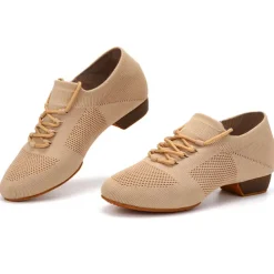 Black Mesh Lace-Up Jazz Dance Shoes for Women with Suede Sole – Breathable and Lightweight Performance Footwear