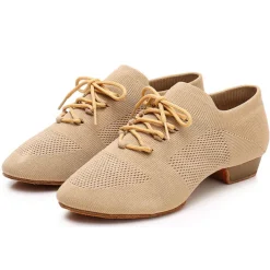 Black Mesh Lace-Up Jazz Dance Shoes for Women with Suede Sole – Breathable and Lightweight Performance Footwear