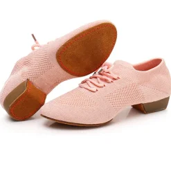 Black Mesh Lace-Up Jazz Dance Shoes for Women with Suede Sole – Breathable and Lightweight Performance Footwear